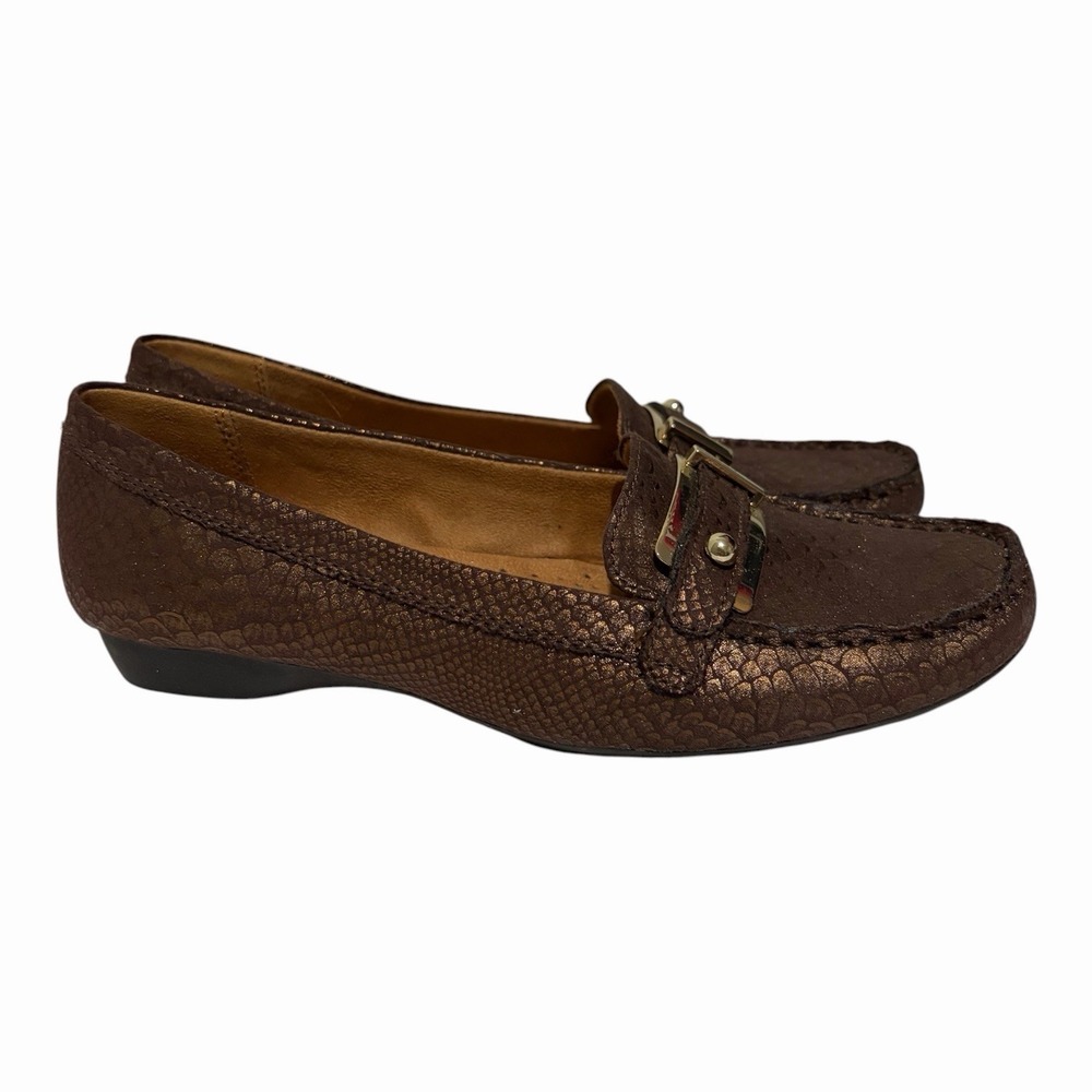 Naturalizer Gisella Loafers 6.5M Brown Metallic Snake Print Buckle Comfort Flats